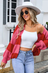 Vibrant Color Block Striped Cardigan - TEVQA
