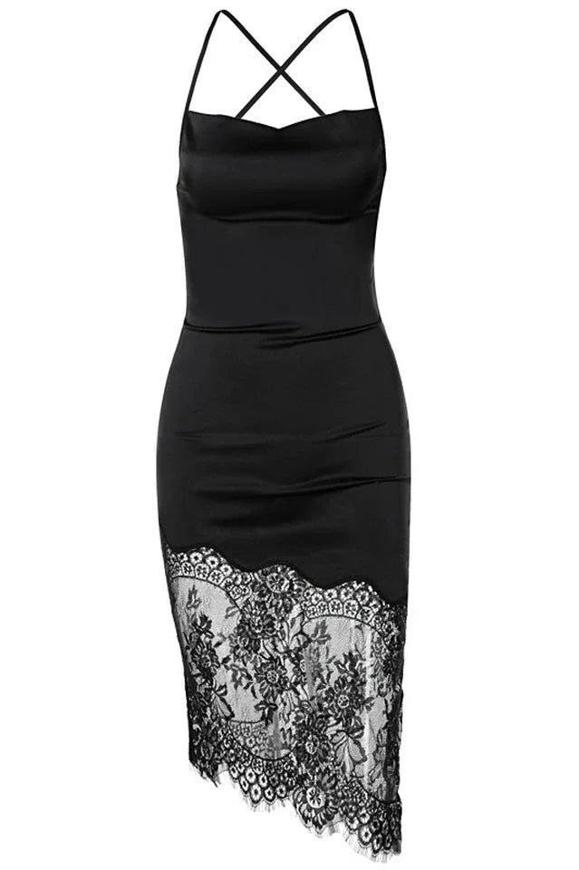 Satin Cowl Neck Slip Dress - View 8 | TEVQA