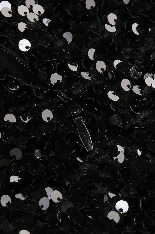 One Shoulder Shiny Sequin Lace Dress - TEVQA