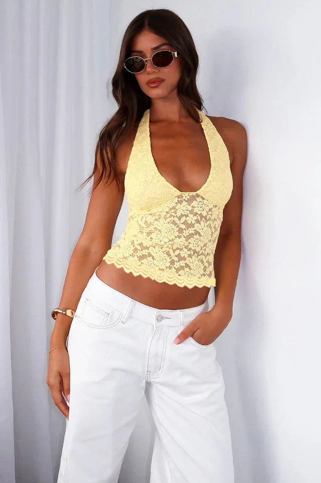 Lilac Bloom Floral Lace Halter Top - View 13 | TEVQA