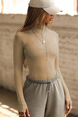 Sheer Mock Neck Long Sleeve Top - View 11 | TEVQA