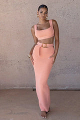 Ribbed knit cut-out belted dress set - View 7 | TEVQA
