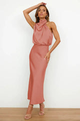 Satin Halter Neck Midi Dress - View 44 | TEVQA