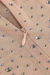 Apricot Rhinestone Embellished Evening Gown - View 8 | TEVQA