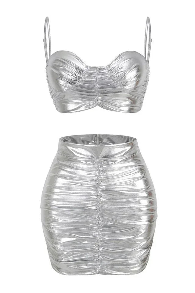 Metallic Ruched Two-Piece Set - View 11 | TEVQA