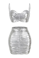 Metallic Ruched Two-Piece Set - View 11 | TEVQA