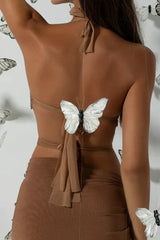 Gold sequin butterfly halter crop top - View 7 | TEVQA