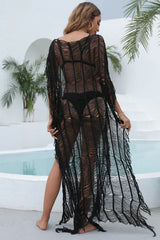 Crocheted Tunic Cover Up with Fringe - View 14 | TEVQA