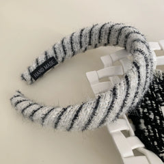 Classic Tweed Padded Headband - 1.2 Inch Black & White Collection