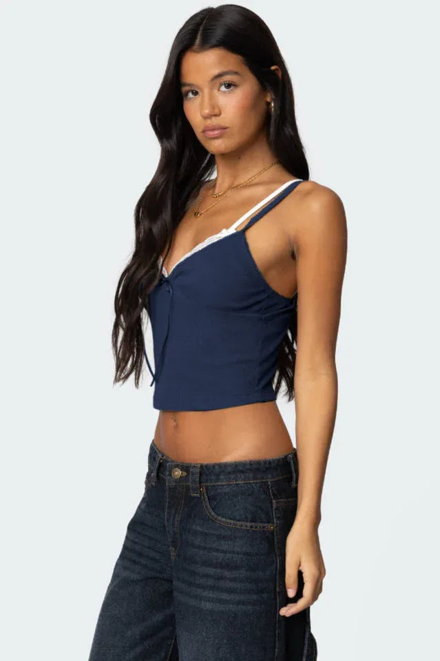 Lace Trim Cropped Tank Top - View 12 | TEVQA