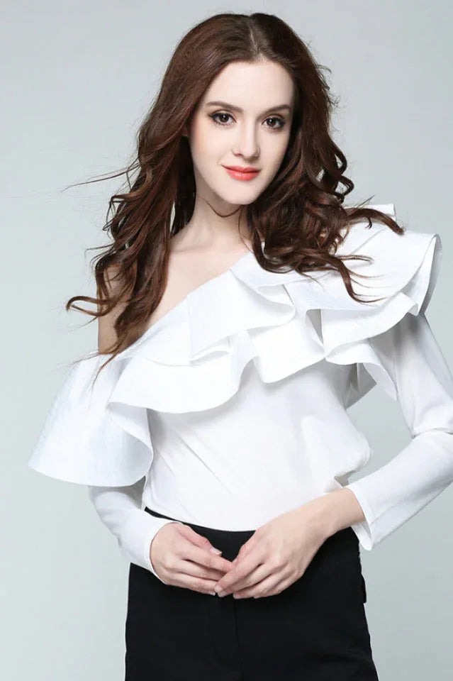 One shoulder ruffled striped shirt - View 6 | TEVQA
