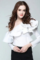 One shoulder ruffled striped shirt - View 6 | TEVQA