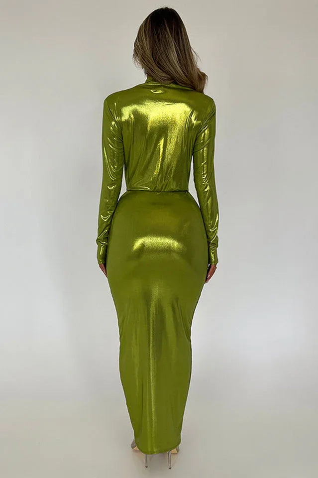 Juliette Metallic Tie Front Maxi Dress - View 17 | TEVQA
