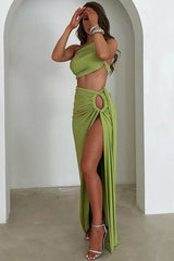 Viera Hollow Backless Split Dress Set - TEVQA