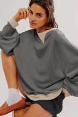 Comfy Chic Contrast Trim Oversized Sweatshirt - TEVQA