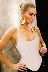 Beige Sculpting Corset Waist Tank Top - TEVQA