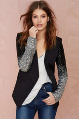 Black Blazer with Silver Sequin Sleeves | Ombré Sparkle Single-Button Jacket - TEVQA