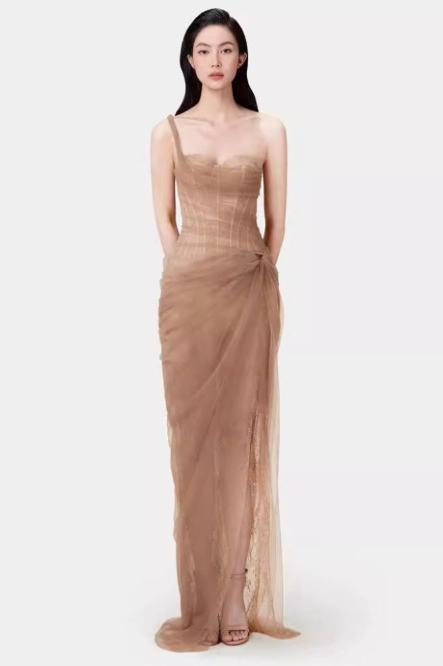 One Shoulder Lace Corset Maxi Dress | Dress In Beauty