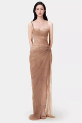 One Shoulder Lace Corset Maxi Dress | Dress In Beauty