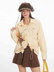 Vintage Yellow Striped Ruched Shirt - TEVQA