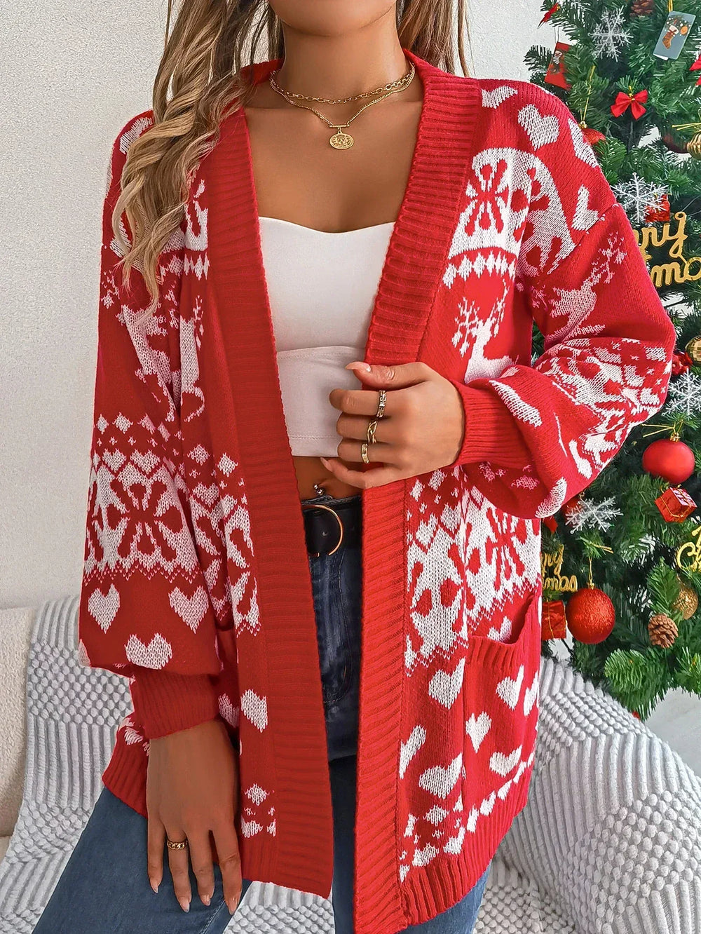 Green Reindeer Fair Isle Knit Cardigan - View 13 | TEVQA