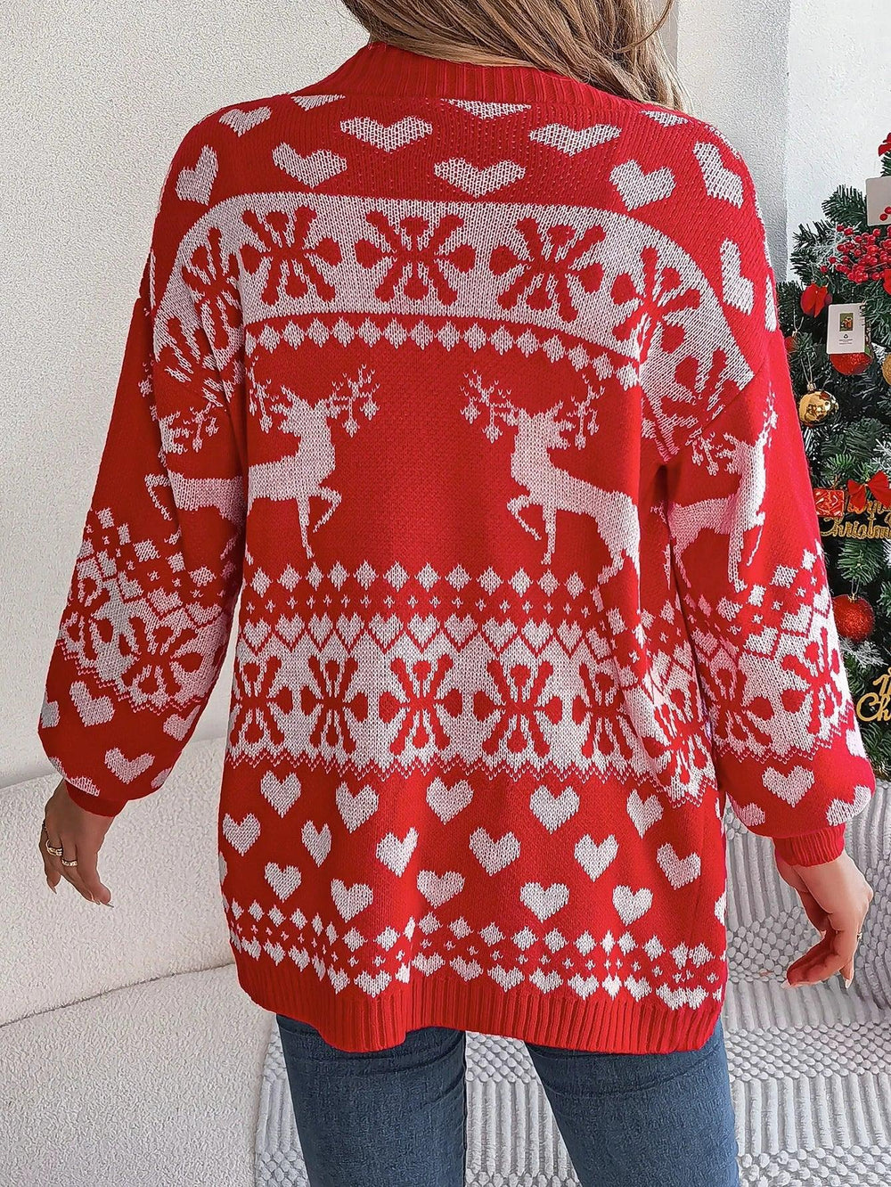 Green Reindeer Fair Isle Knit Cardigan - View 15 | TEVQA