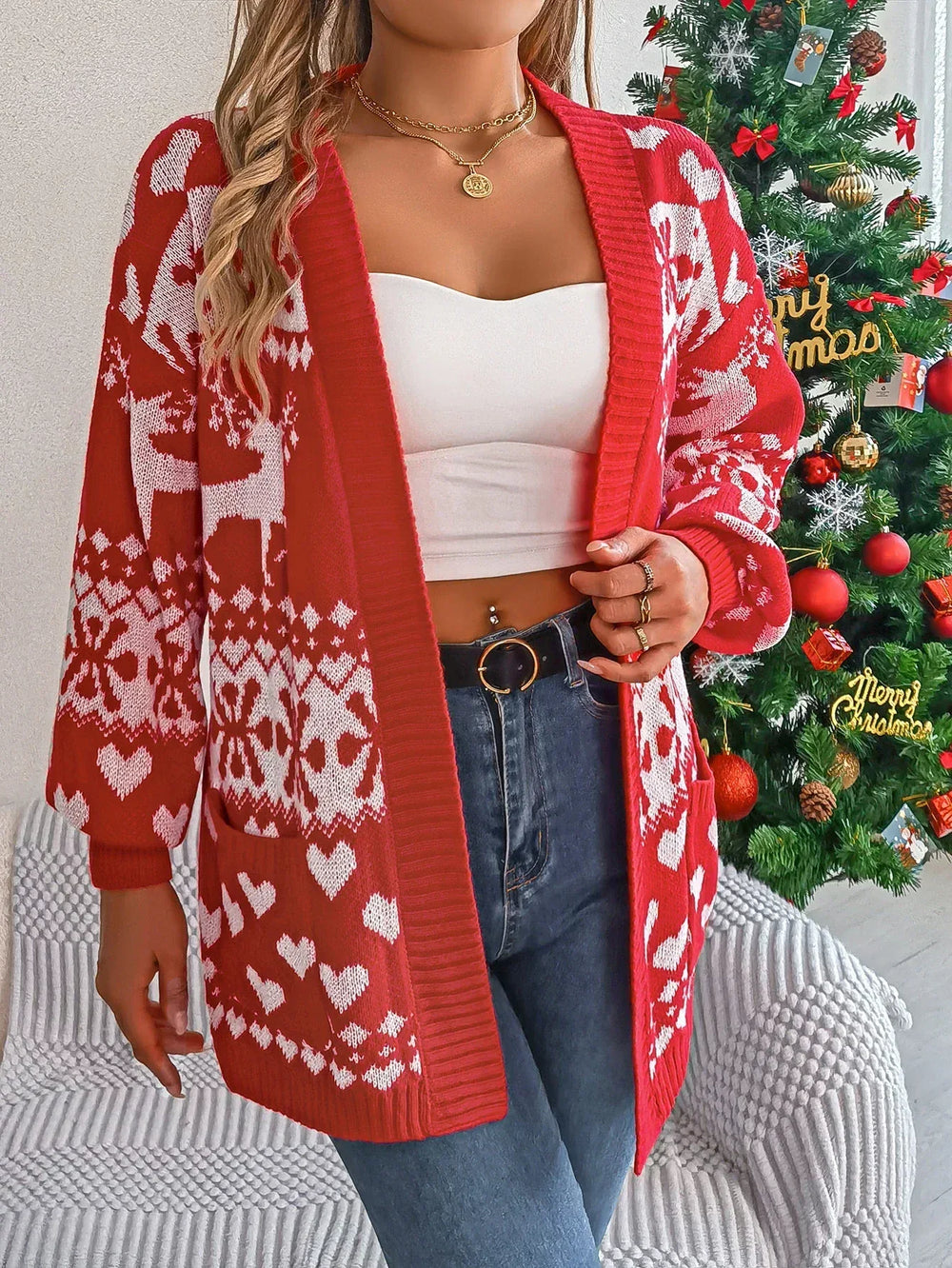 Green Reindeer Fair Isle Knit Cardigan - View 14 | TEVQA