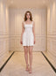 White Square Neck Backless Bow Mini Dress