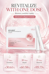 Product packaging with text 'Revitalize With One Dose' and 'Advanced Collagen Formula'