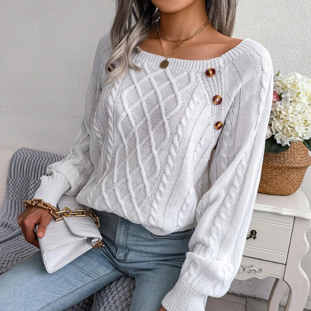 White Square Neck Pullover Sweater Top - TEVQA