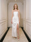 White Strapless Satin Maxi Dress with Split