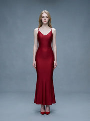 Wine Red Backless Ruched Mermaid Maxi Dress