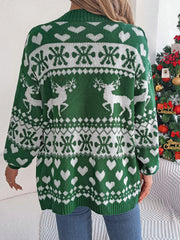 Green Reindeer Fair Isle Knit Cardigan
