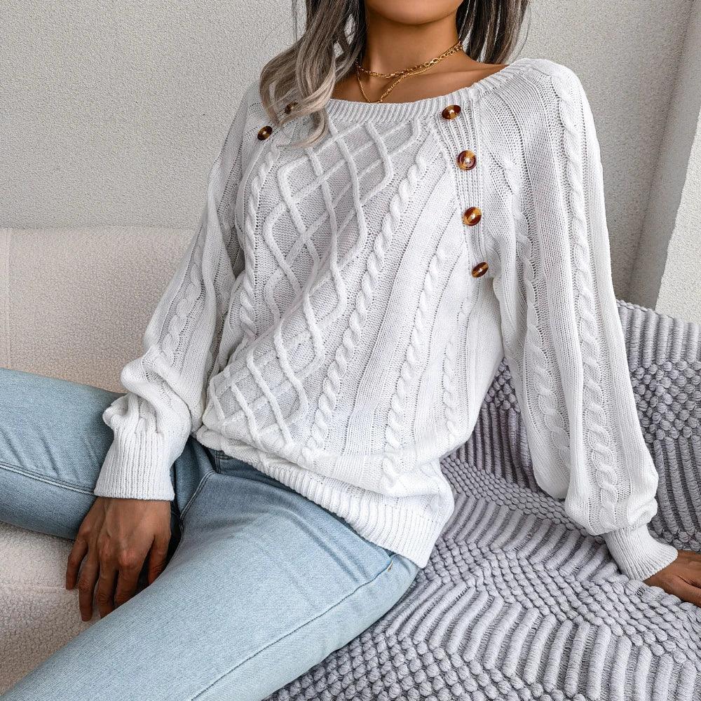 White Square Neck Pullover Sweater Top - TEVQA