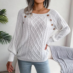 White Square Neck Pullover Sweater Top - TEVQA