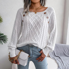 White Square Neck Pullover Sweater Top - TEVQA