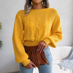 Yellow Cable Knit Sweater - TEVQA