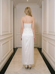 White Strapless Satin Maxi Dress with Split