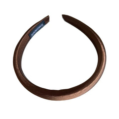 Brown padded satin headband with handmade tag