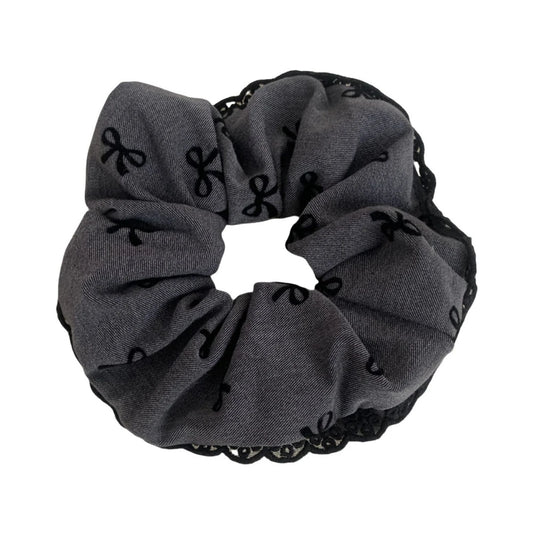 Lace Trim Scarf Scrunchie with Dainty Bow Print