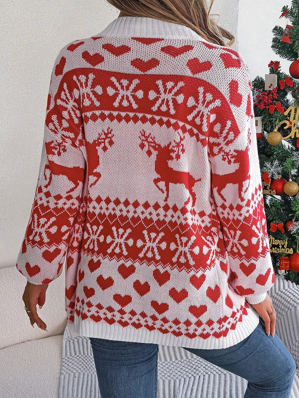 Green Reindeer Fair Isle Knit Cardigan - View 9 | TEVQA