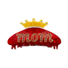 Red claw clip with 'Mom' and a yellow crown