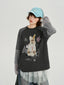 Vintage Graphic Striped Raglan Long Sleeve Tee - Charcoal