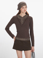 Vintage Mocha Layered Look Hoodie