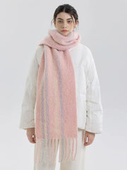 Butter Yellow Striped Wool Scarf - View 6 | TEVQA