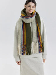 Vintage Striped Wool Blend Scarf - TEVQA