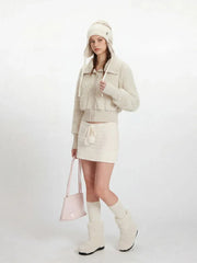 Cream White Cropped Sherpa Jacket - TEVQA