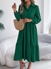 Navy Blue Ruffled Tiered Shirt Dress - View 20 | TEVQA