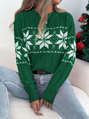 Emerald Green Snowflake Cable Knit Sweater - View 6 | TEVQA
