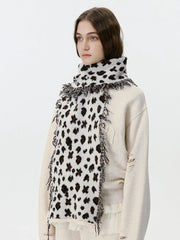 Vintage Leopard Print Knit Scarf - TEVQA